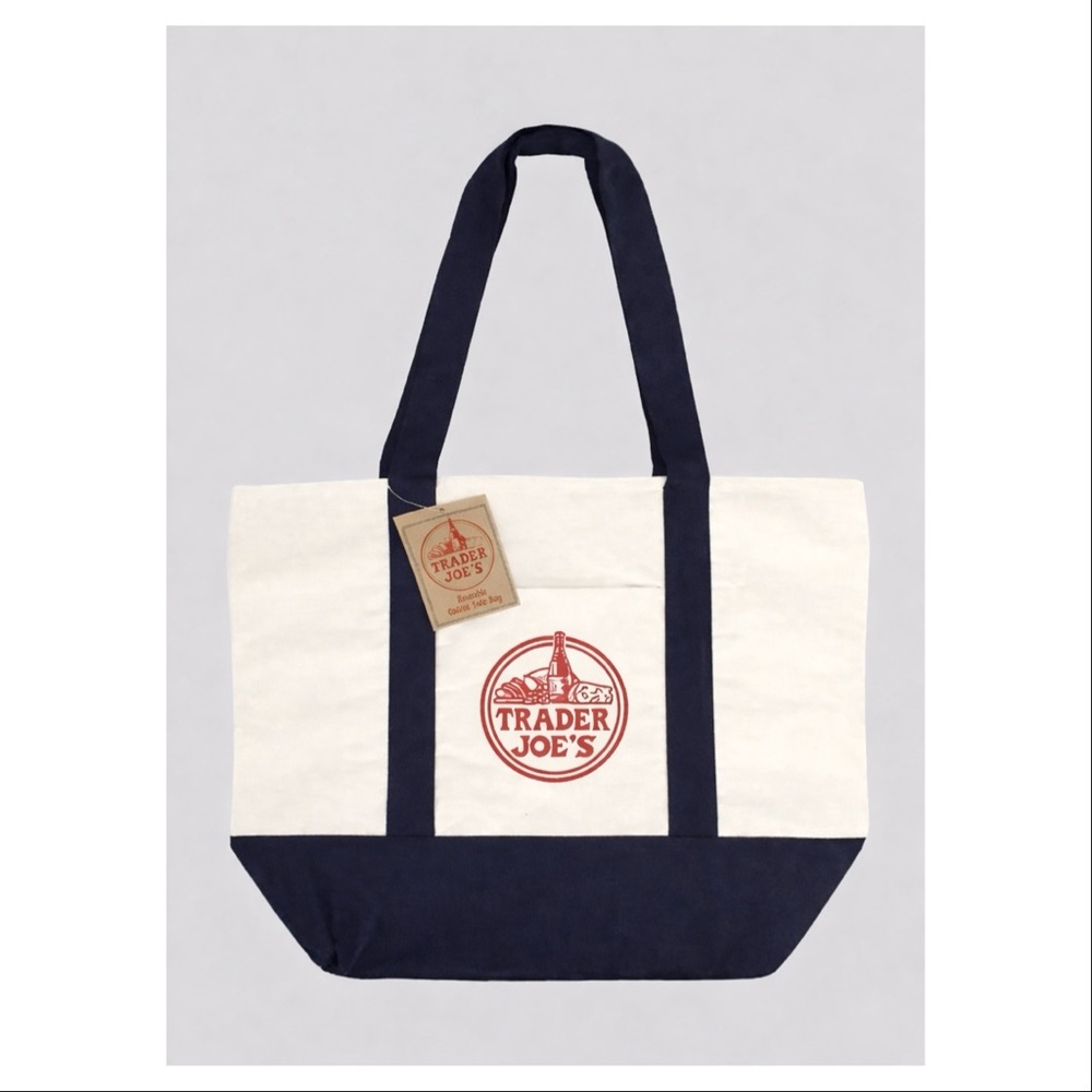 NWT Trader Joe's Large Canvas Shopping Tote Bag Heavy Cotton Reusable Navy Blue